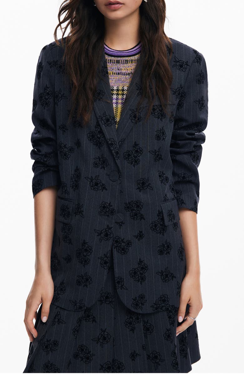Desigual Ame Floral Embroidery Pinstripe Jacket, Main, color,
