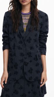 Desigual Ame Floral Embroidery Pinstripe Jacket