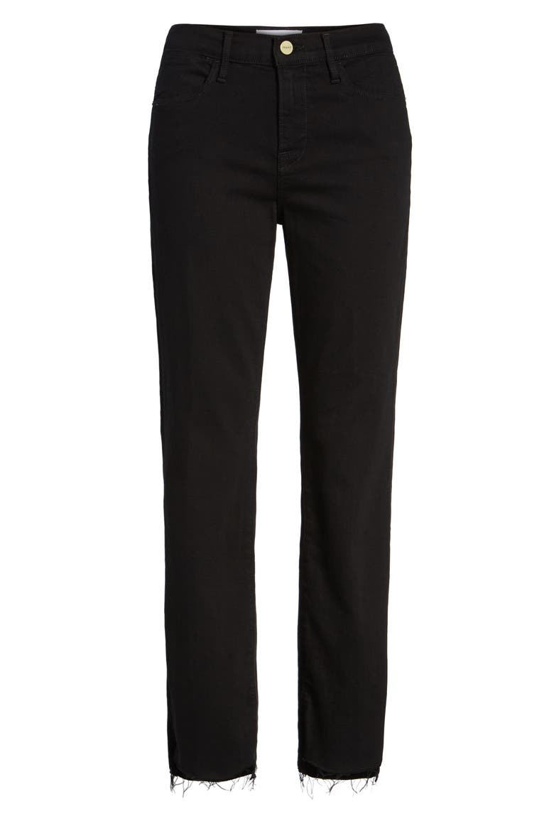 Le High Straight High Waist Staggered Hem Jeans (Nordstrom Exclusive), Alternate, color, FILM NOIR