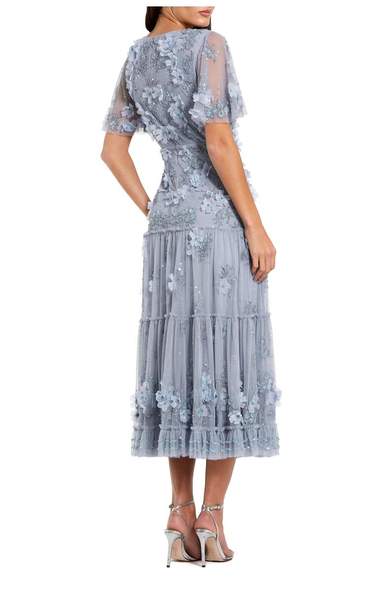 Mac Duggal Floral Beaded Embellished Flutter Sleeve Tiered Dress, Alternate, color, Powder Blue