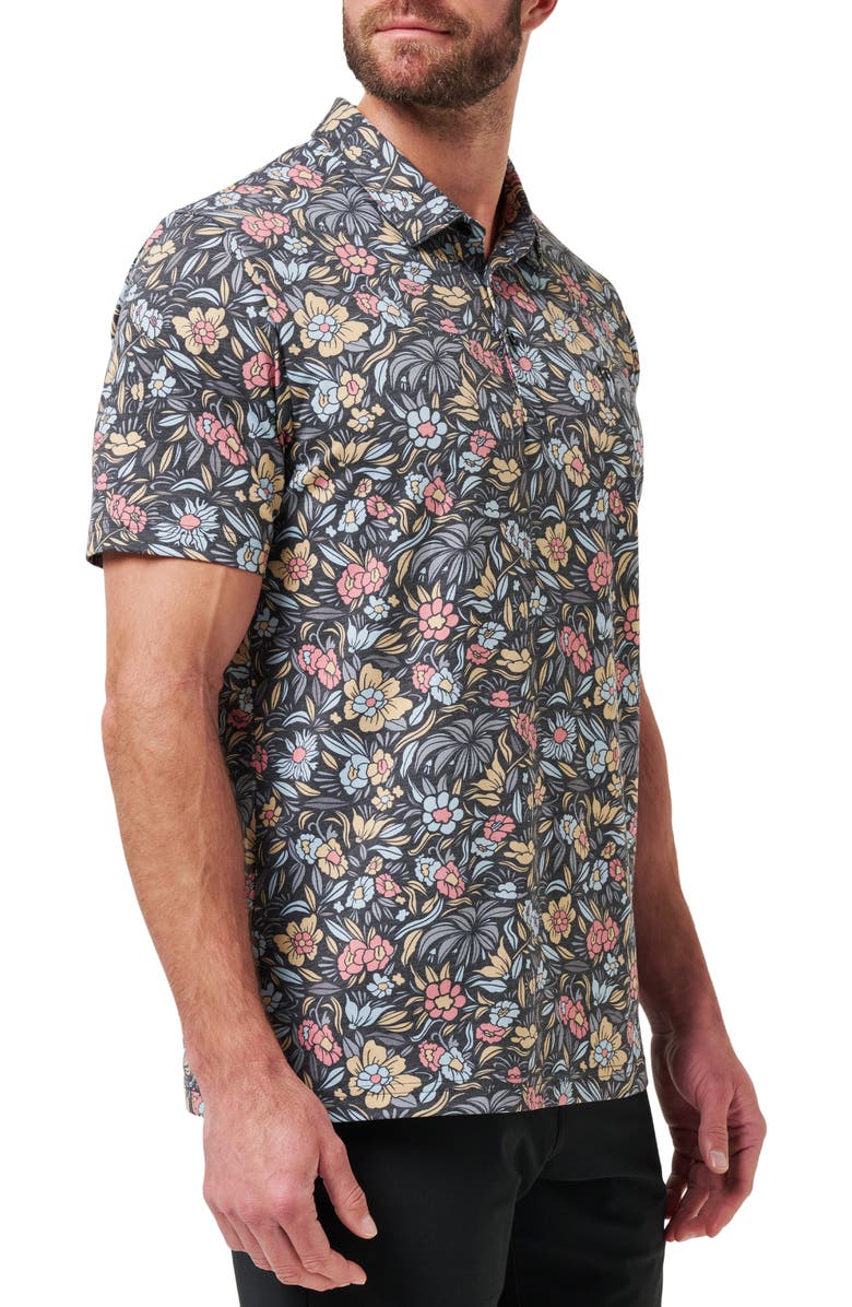 TravisMathew Red Featherweight Day Floral Piqué Polo, Alternate, color, Black