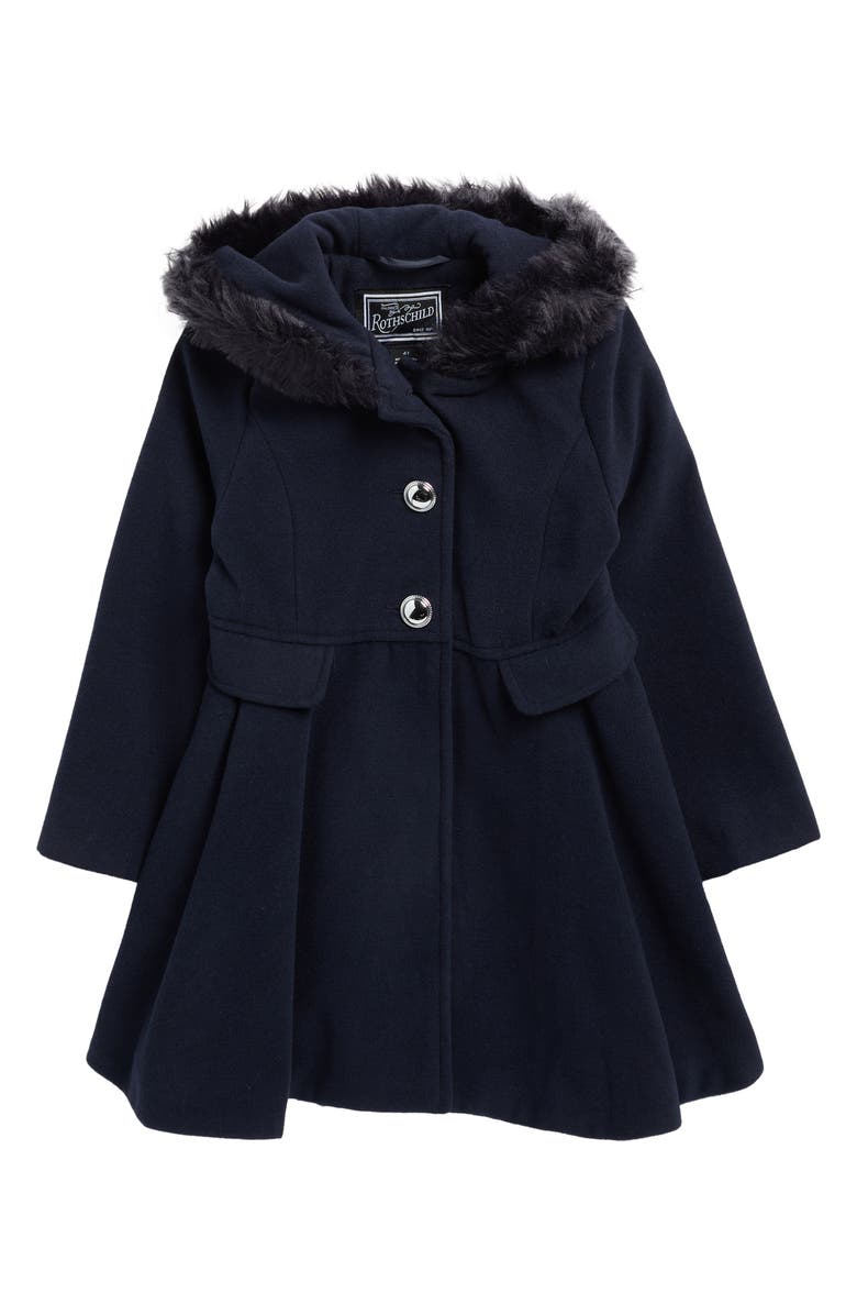 Rothschild Kids' Princess Coat with Faux Fur Hood, Main, color, Dark Navy
