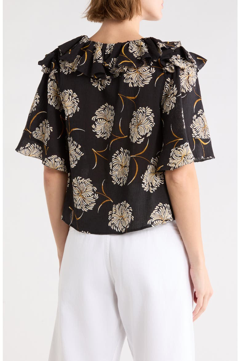 The Bower Ruffle Collar Cotton Top, Alternate, color, BLACK DANCING FLORAL
