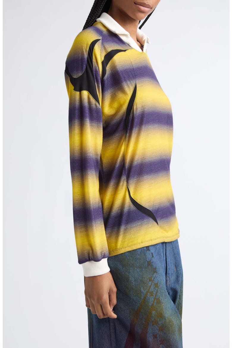 Long Sleeve Wool Sport Polo Top, Alternate, color, STRIPED YELLOW AND NAVY