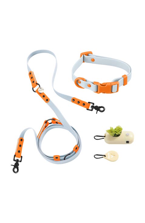 Luna 8FT Adjustable 6-in-1 Waterproof Hands-Free Leash and Collar with LED Flashlight, Bag Dispenser, and Poop Bag Holder