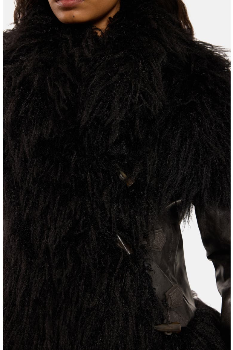 Faux Leather & Faux Fur Toggle Coat, Alternate, color, BLACK