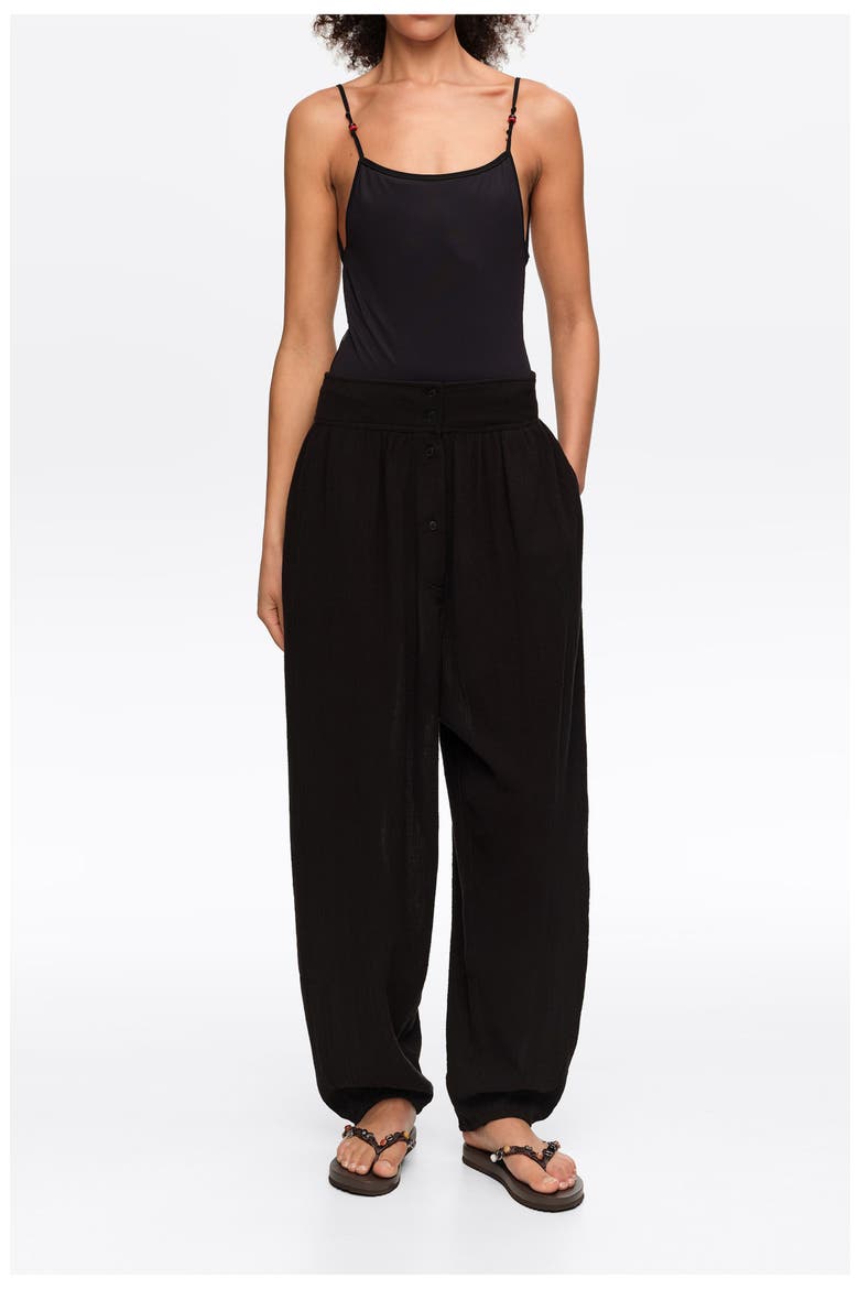 Textured Cotton Harem Trousers, Main, color, BLACK