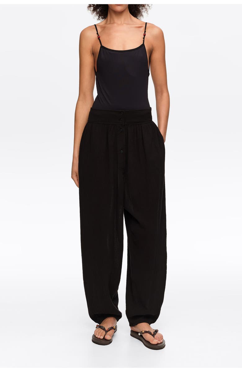 Bimba y Lola Textured Cotton Harem Trousers, Main, color, Black