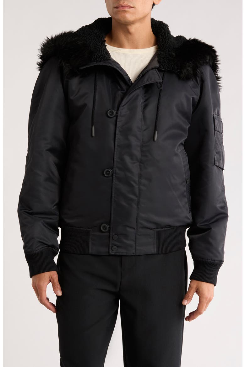 Beron Faux Fur Trim Hooded Jacket, Main, color, BLACK