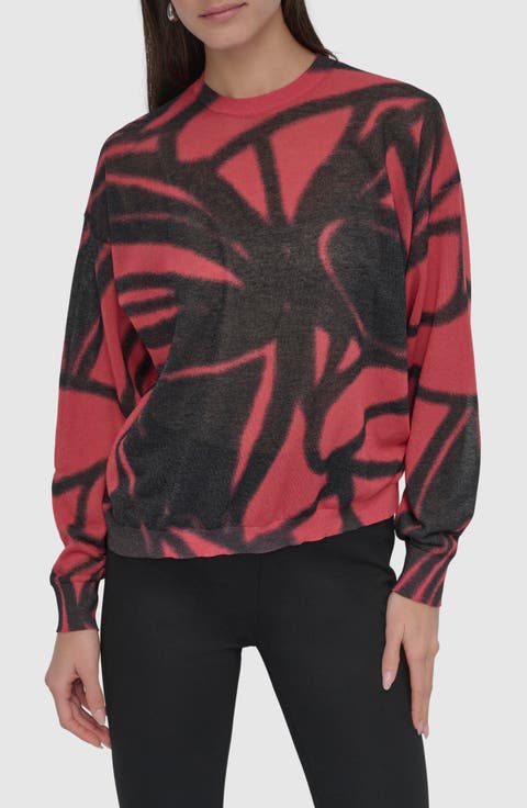 Abstract Floral Cotton Blend Sweater