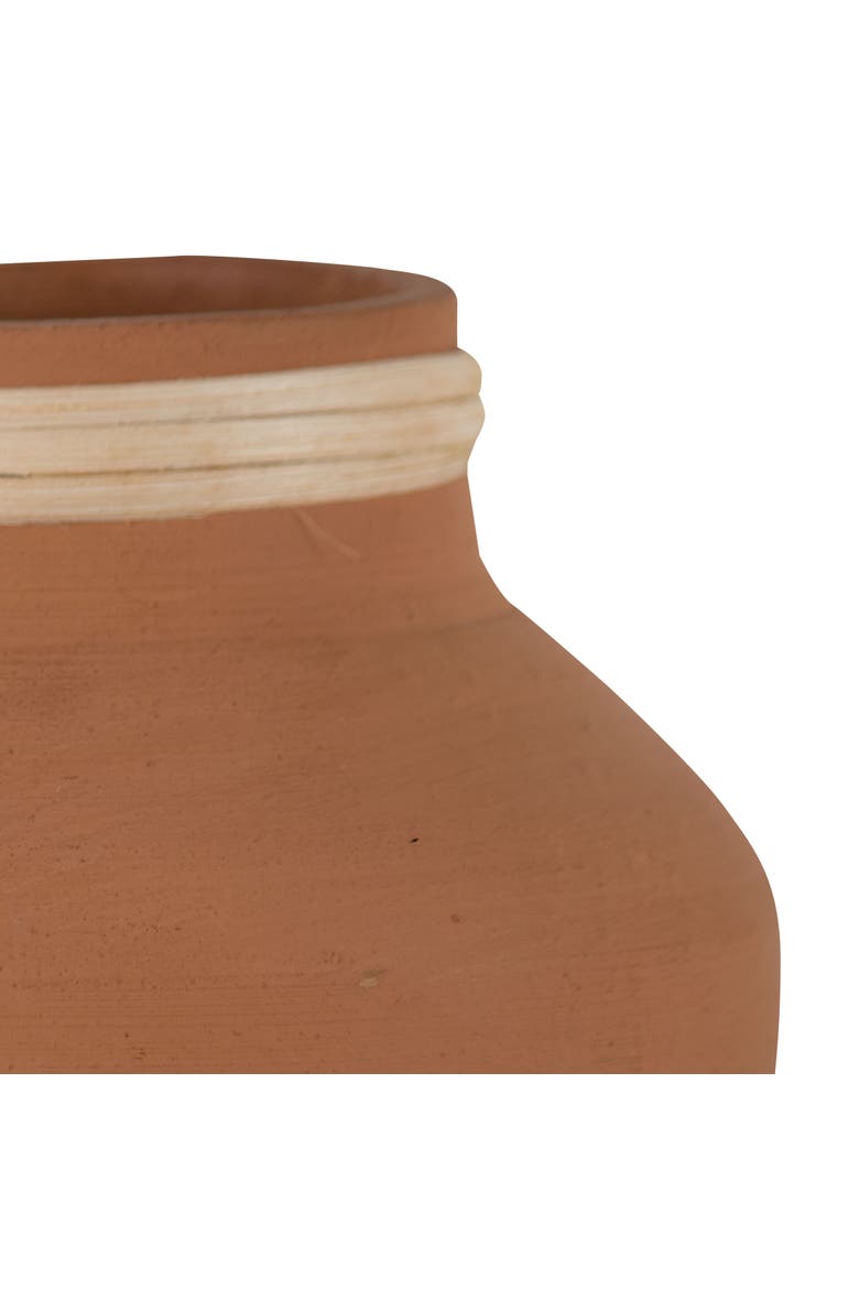Natural Handthrown Terracotta & Rattan Accents Decorative Home Vase, Alternate, color, Brown