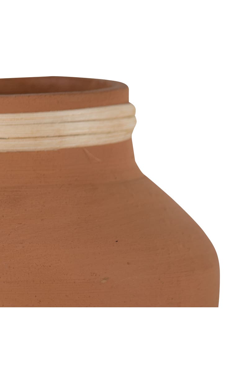 Foreside Home and Garden Natural Handthrown Terracotta & Rattan Accents Decorative Home Vase, Alternate, color, Brown