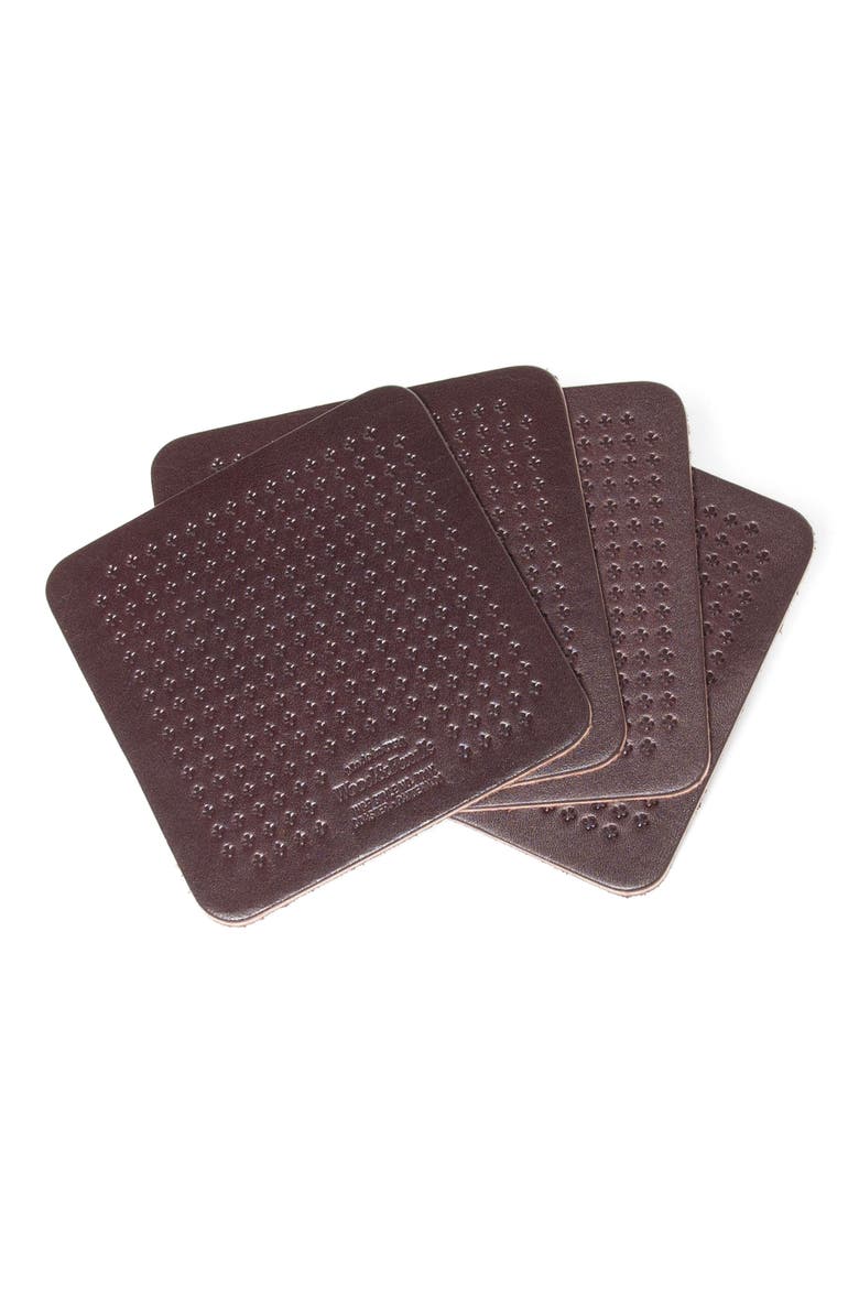Cross Pattern Leather Coaster Set, Main, color, DARK BROWN