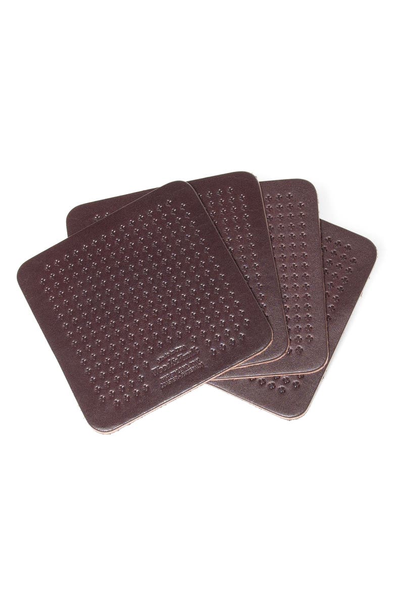 Wood&Faulk Cross Pattern Leather Coaster Set, Main, color, 