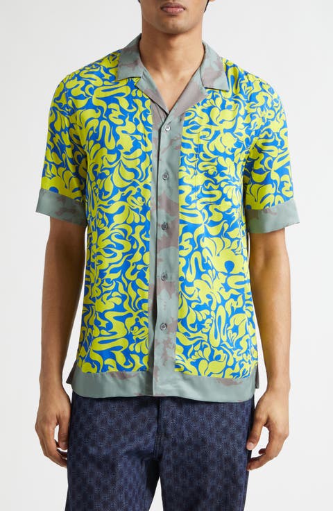 Carltone Mixed Print Satin Camp Shirt