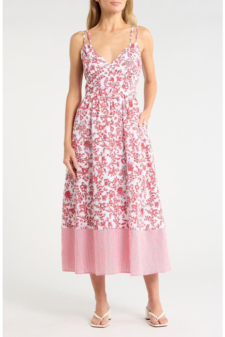 Seersucker Strappy Dress, Main, color, RED COTTAGE FLORAL