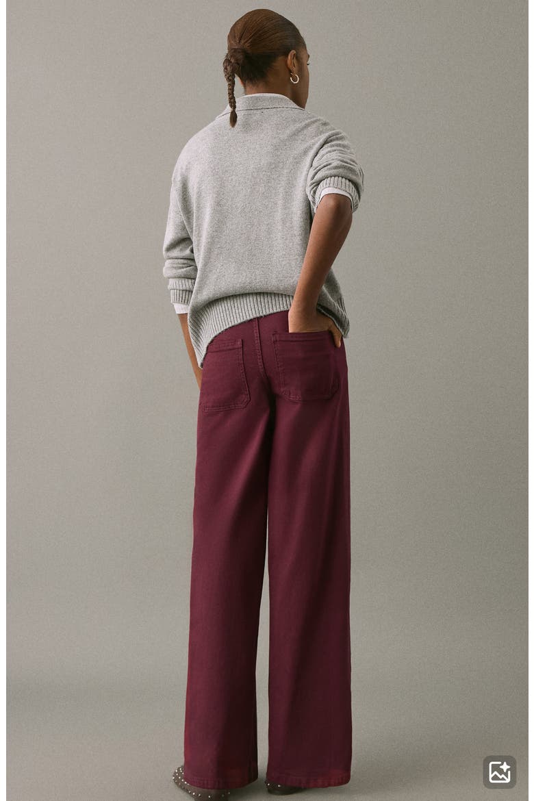 Patch Pocket Mid Rise Culotte Wide Leg Jeans, Alternate, color, BURGUNDY