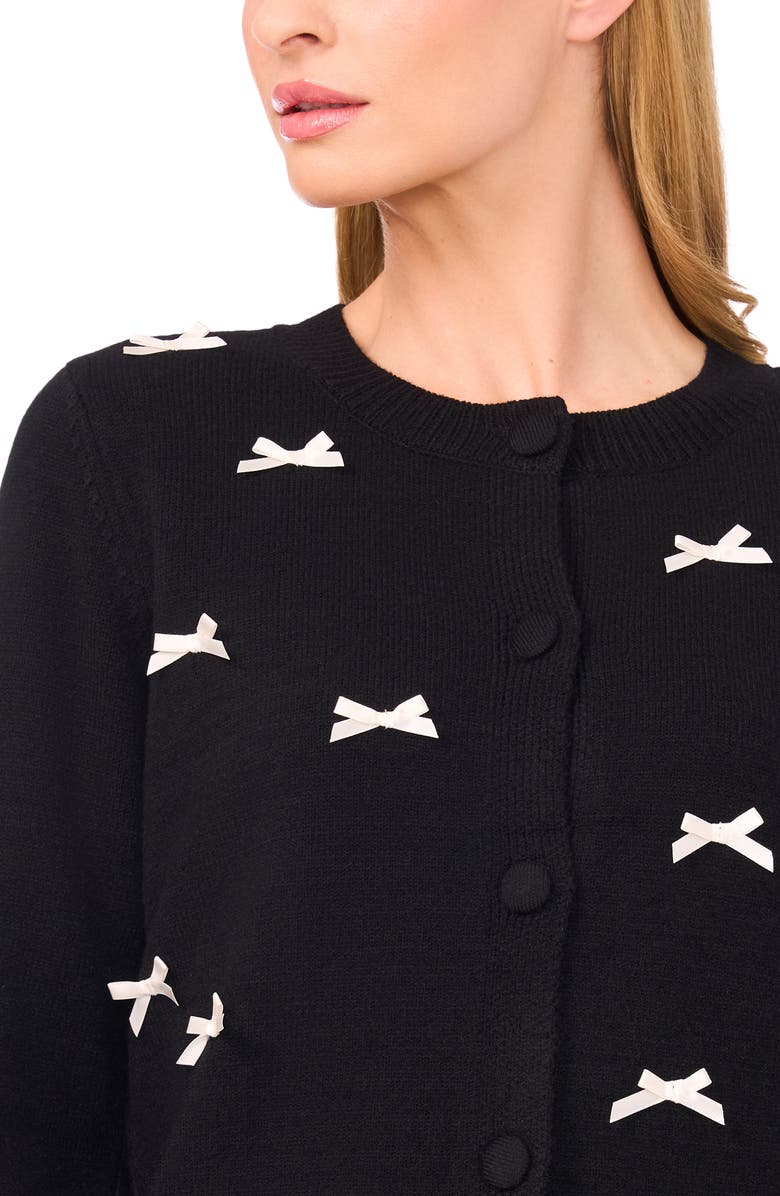 CeCe Bow Detail Crewneck Cardigan, Alternate, color, Rich Black