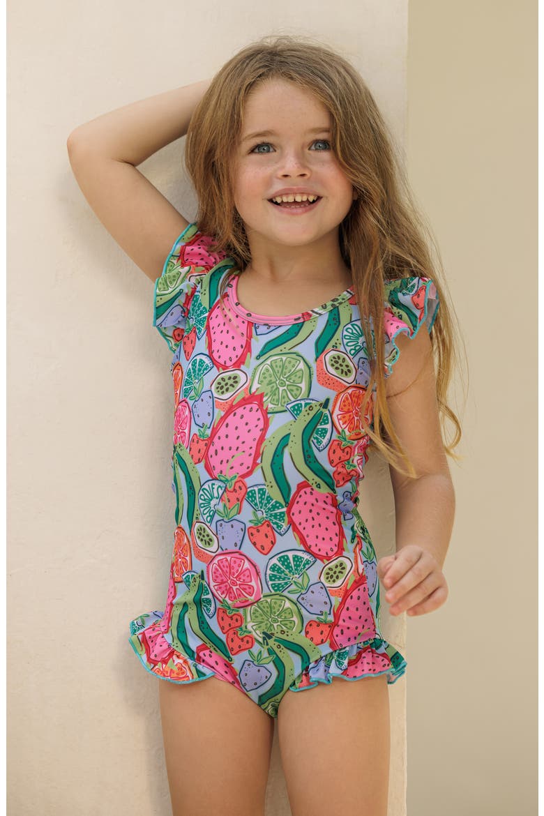 Kids' Ice Slice Ruffles One-Piece Swimsuit, Alternate, color, BLUE/ GREEN/ PINK MULTI