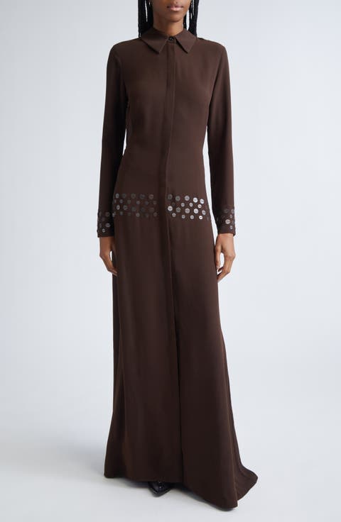 Paloma Open Back Long Sleeve Crepe Shirtdress