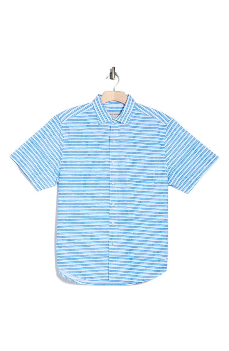 Tommy Bahama With Passion Stripe Short Sleeve Button-Up Shirt, Alternate, color, Blue Canal
