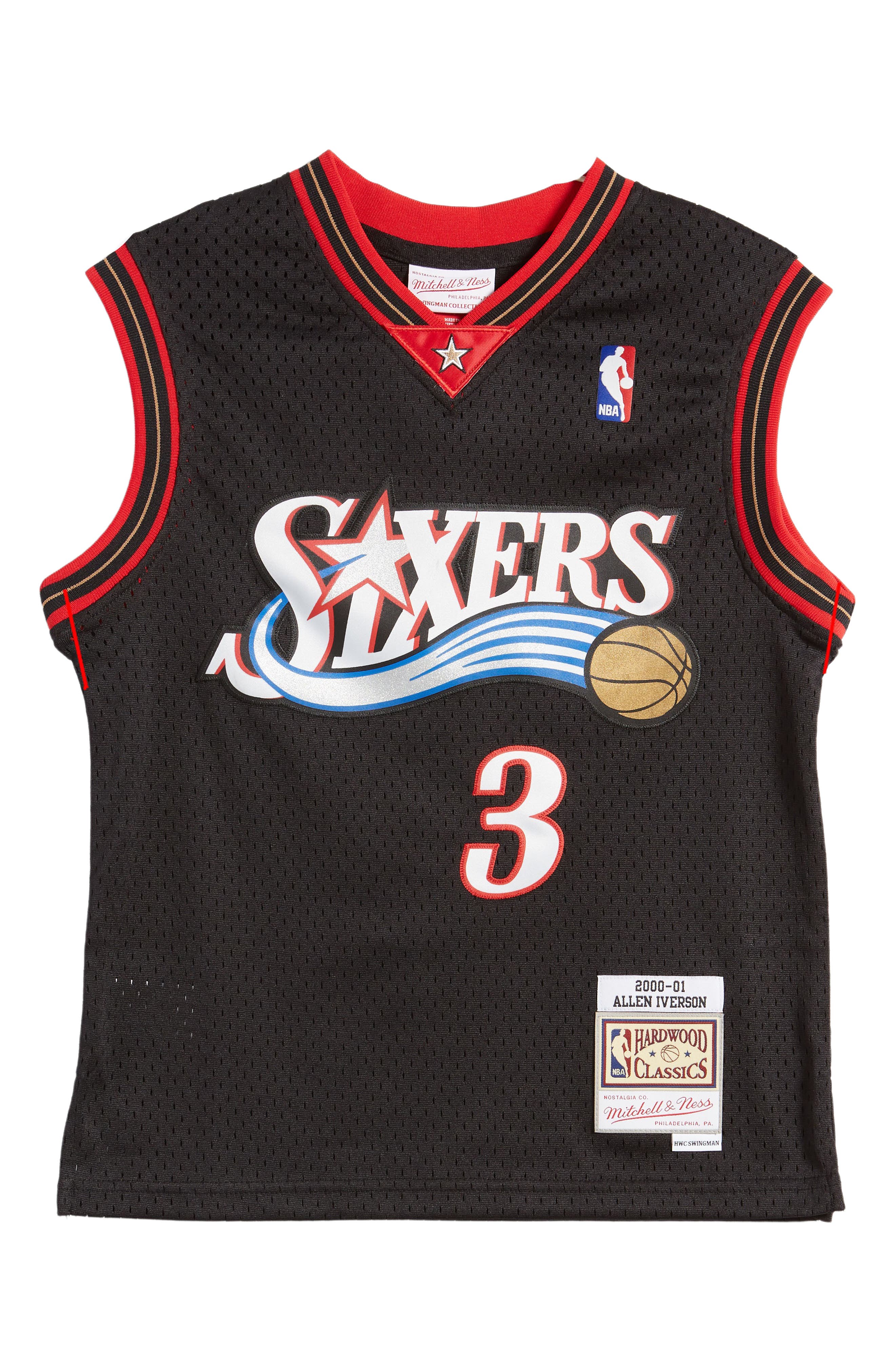 thumbnail image 2 of Outerstuff Youth Allen Iverson 76ers Jersey - Black Hardwood Classic Basketball Jersey 2 of 12