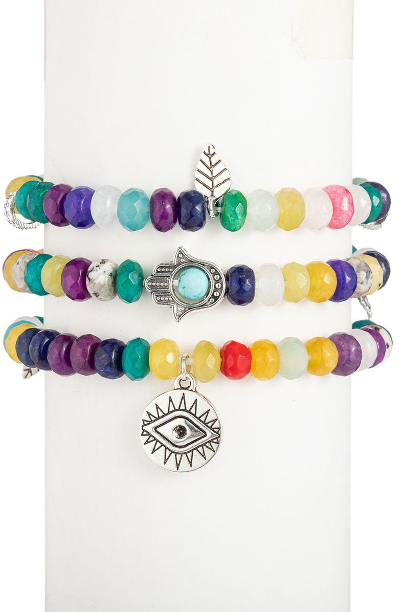 EYE CANDY LOS ANGELES Rainbow Faceted Agate Bracelet Set, Main, color, Silver