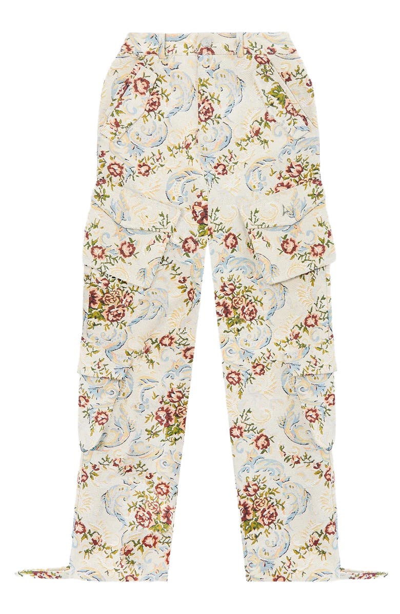 Manière De Voir Anne Floral Jacquard High Waisted Cargo Pants, Alternate, color, Beige