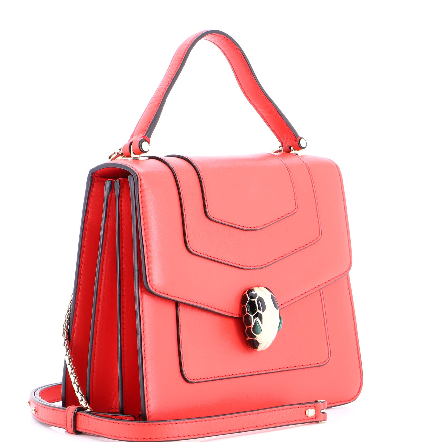 Serpenti Forever Top Handle Bag Leather Small, Alternate, color, Red