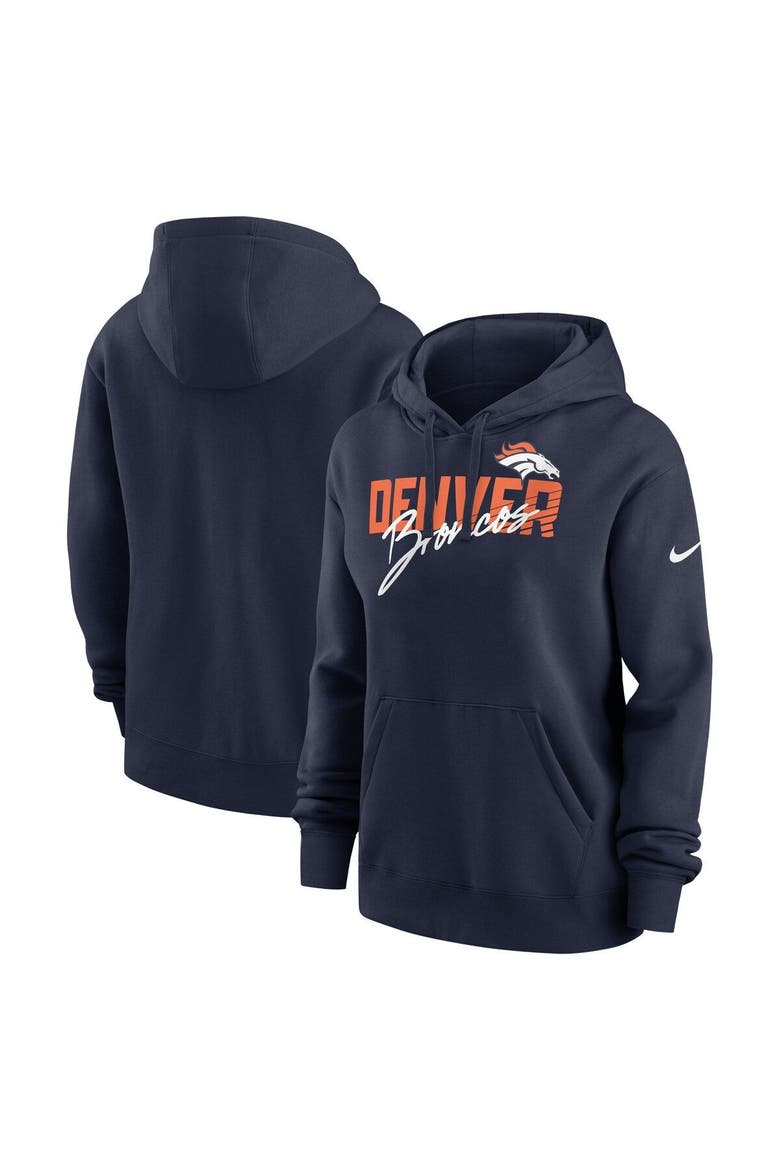 Women's Nike Navy Denver Broncos Wordmark Club Fleece Pullover Hoodie, Main, color, Navy