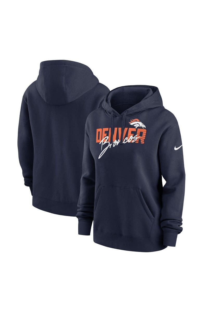 Nike Women's Nike Navy Denver Broncos Wordmark Club Fleece Pullover Hoodie, Main, color, Navy
