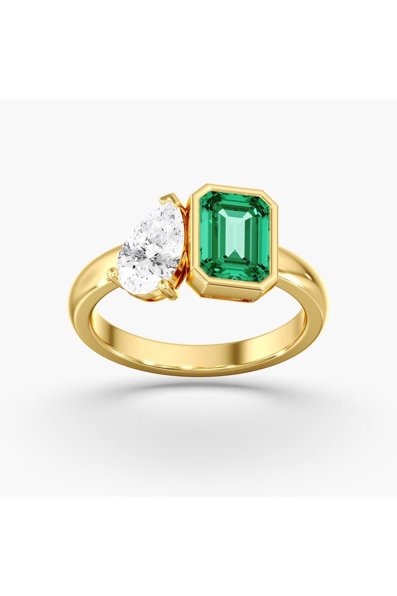 Toi et Moi Green Emerald and Lab Diamond Ring in 14K, Alternate, color, Yellow Gold