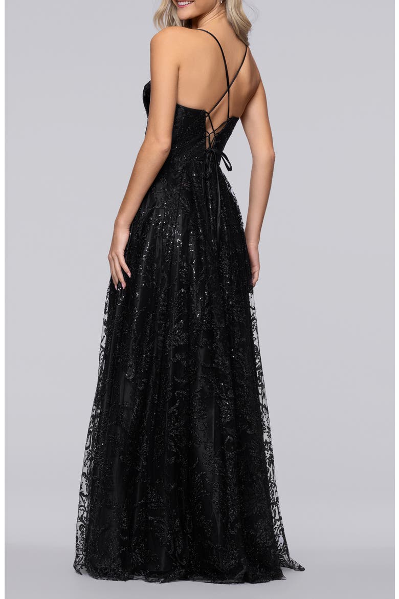 Sequin & Mesh Gown, Alternate, color, BLACK