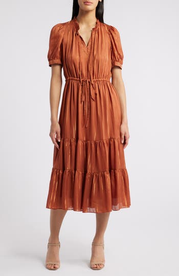 Julia Jordan Metallic Stripe Tiered Midi Dress