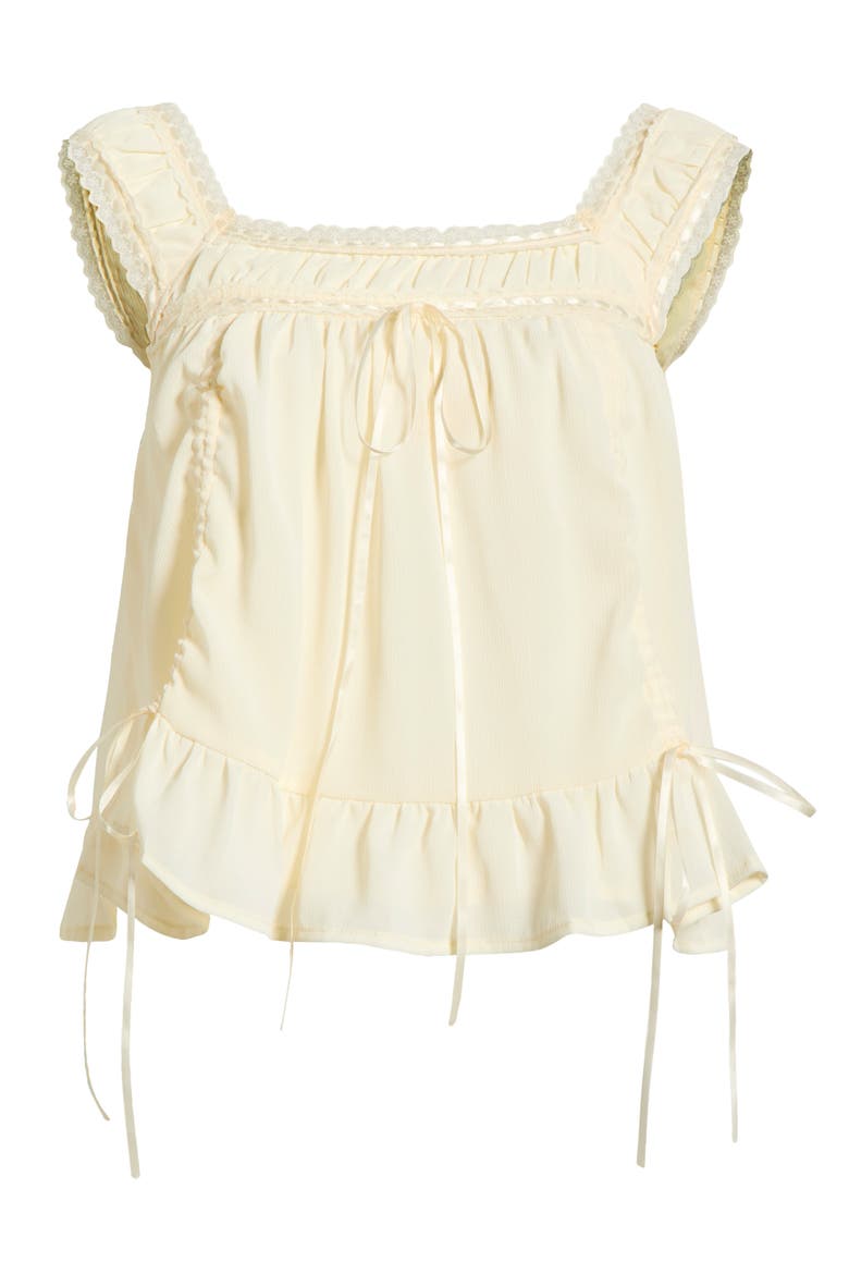 Elusia Lace Trim Ruched Top, Alternate, color, CREAM