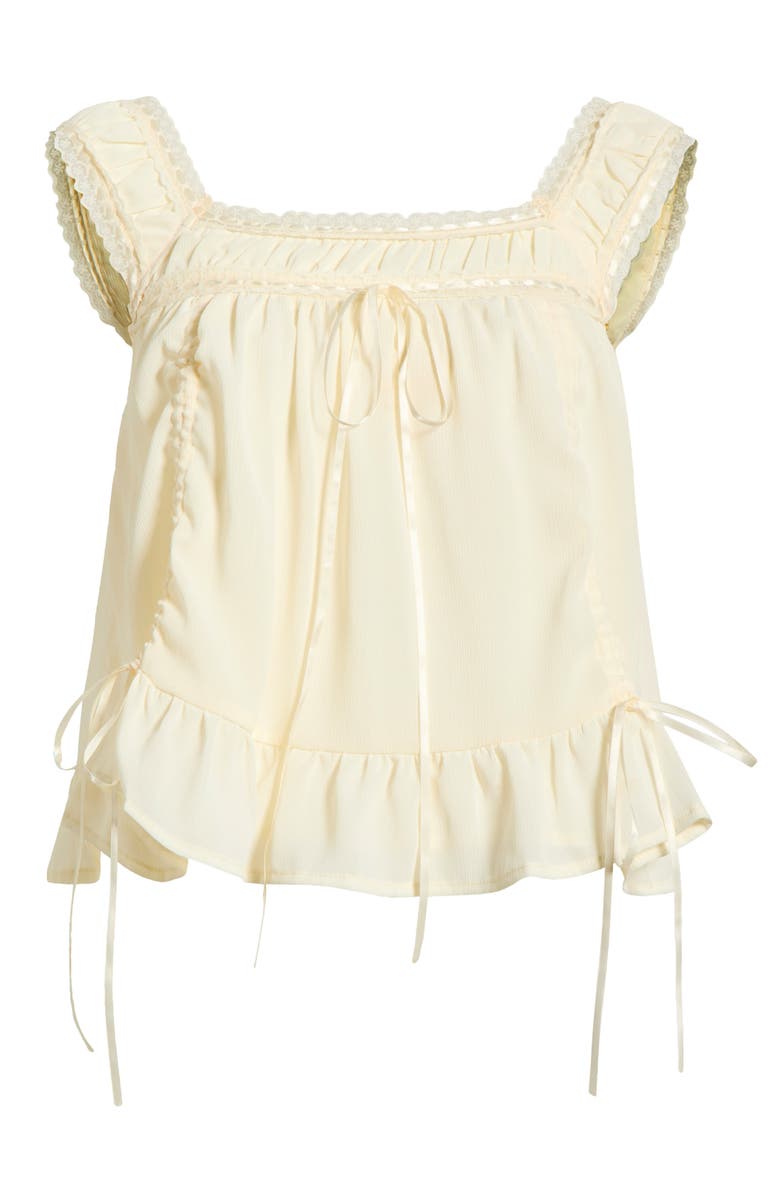 Princess Polly Elusia Lace Trim Ruched Top, Alternate, color, Cream