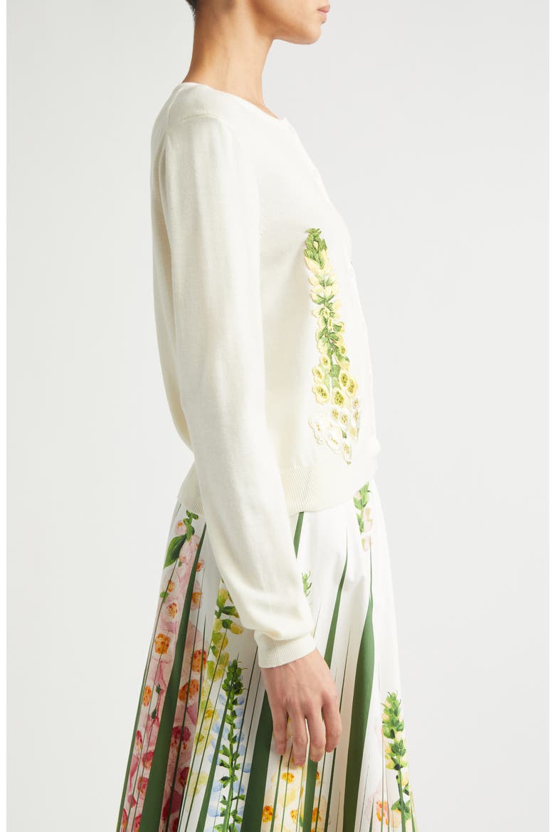 Foxglove Embroidered Virgin Wool Cardigan, Alternate, color, IVORY