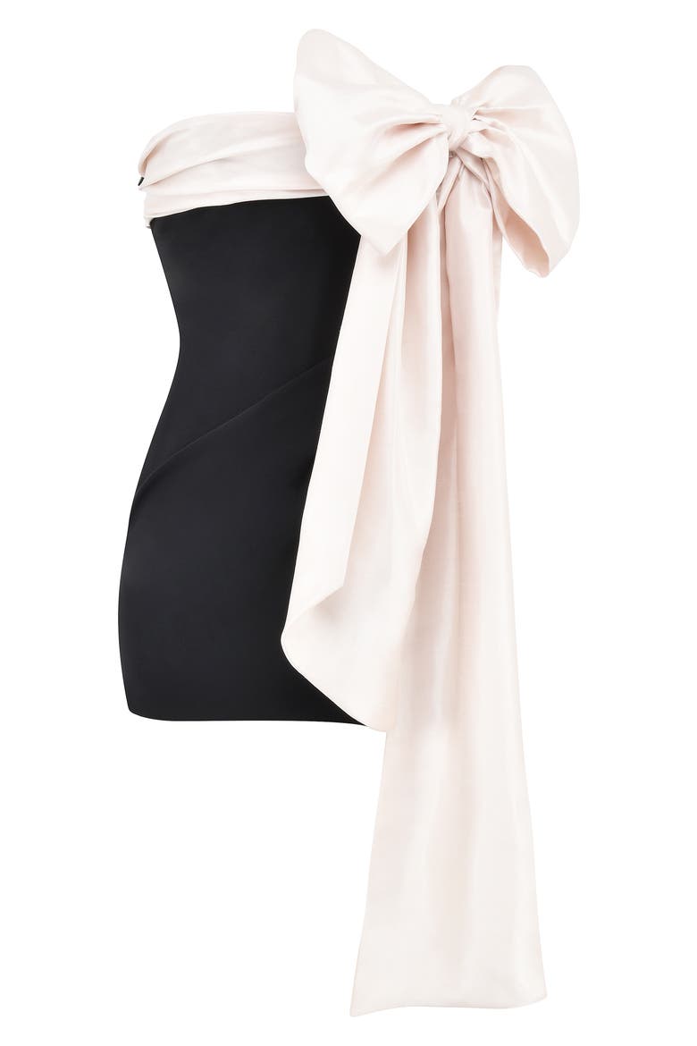 Jana Giant Bow Strapless Mini Cocktail Dress, Alternate, color, BLACK