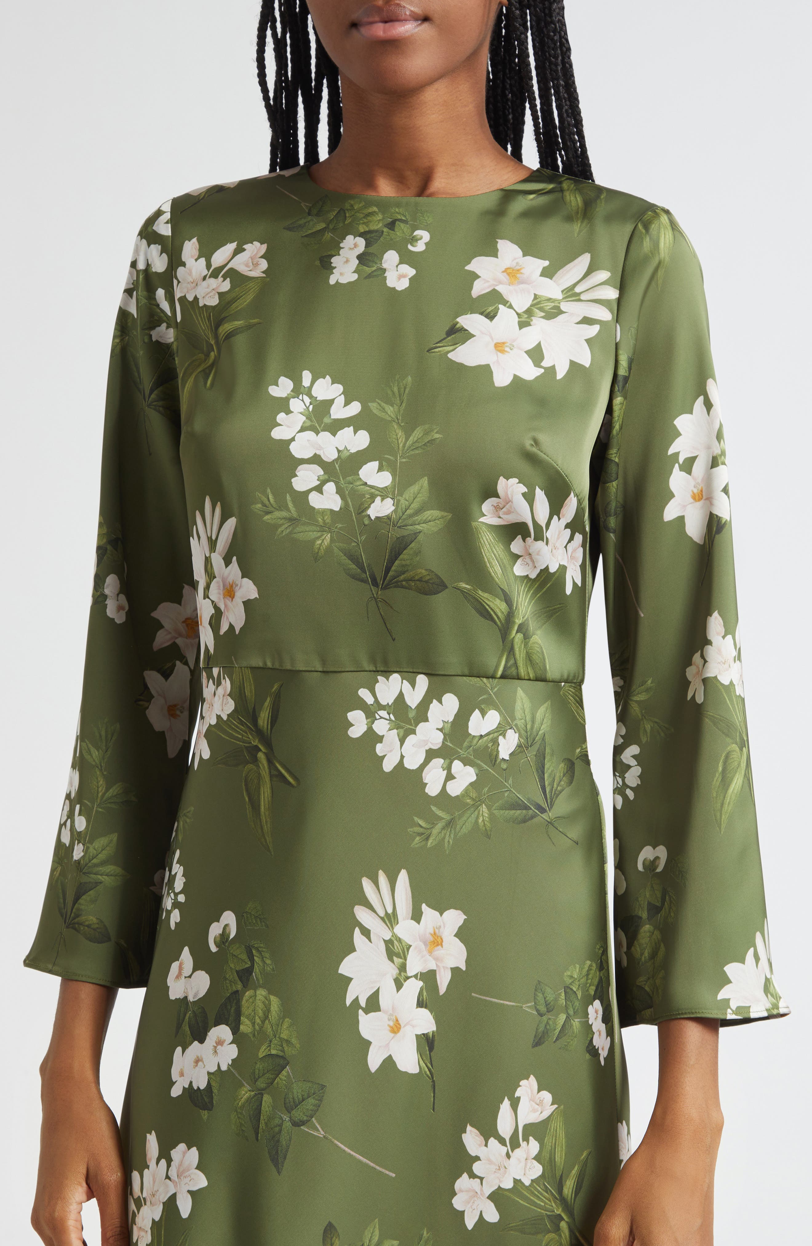 ted baker green dress long sleeve Ted Baker Delyla Meadow Sweep Long Sleeve Floral Midi Dress in Green