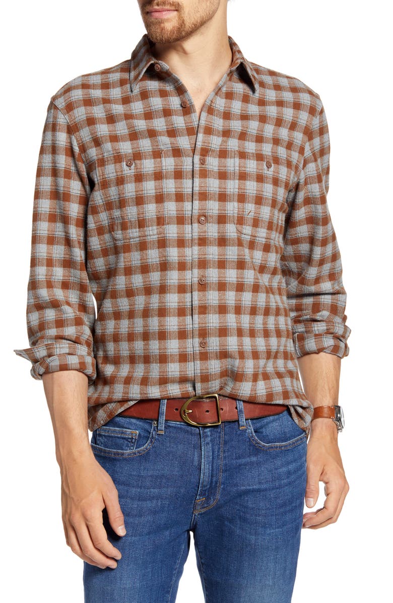 1901 Trim Fit Plaid Flannel Button-Up Shirt, Main, color,