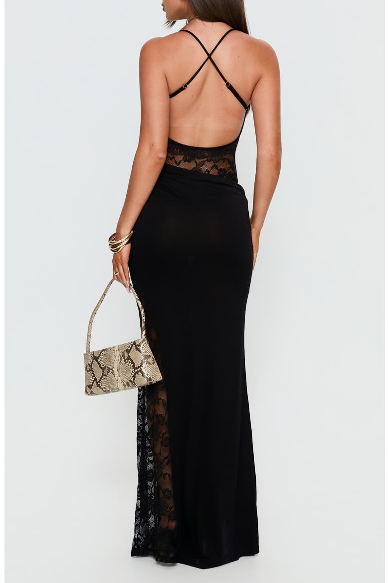 Chantella Lace Cutout Maxi Dress, Alternate, color, BLACK