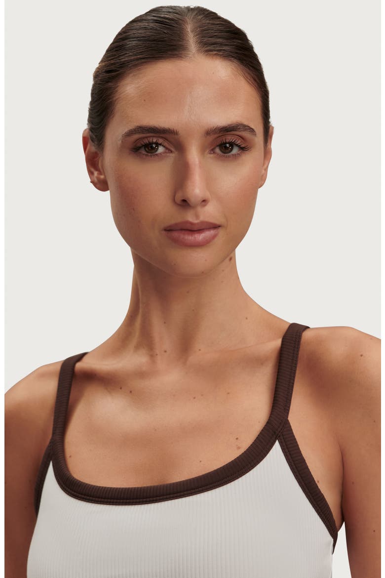Theon Scoop Neck Performance Tank, Alternate, color, WHITE / COFFEE BEAN