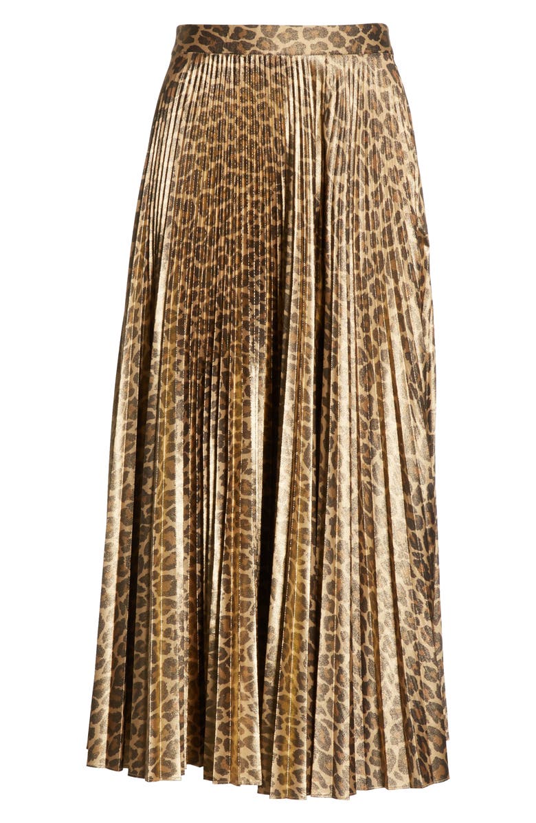 A.L.C. Bobby Leopard Print Pleated Midi Skirt, Alternate, color, 