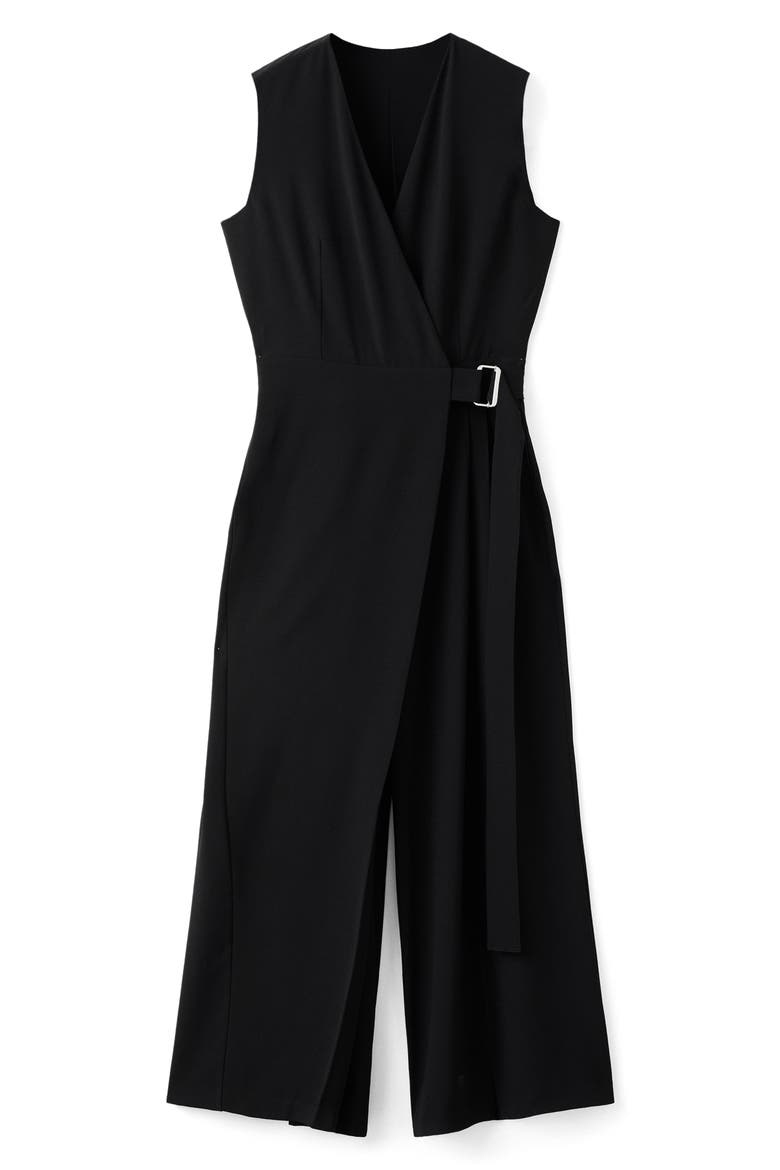 Belt Wrap Sleeveless Jumpsuit, Main, color, BLACK