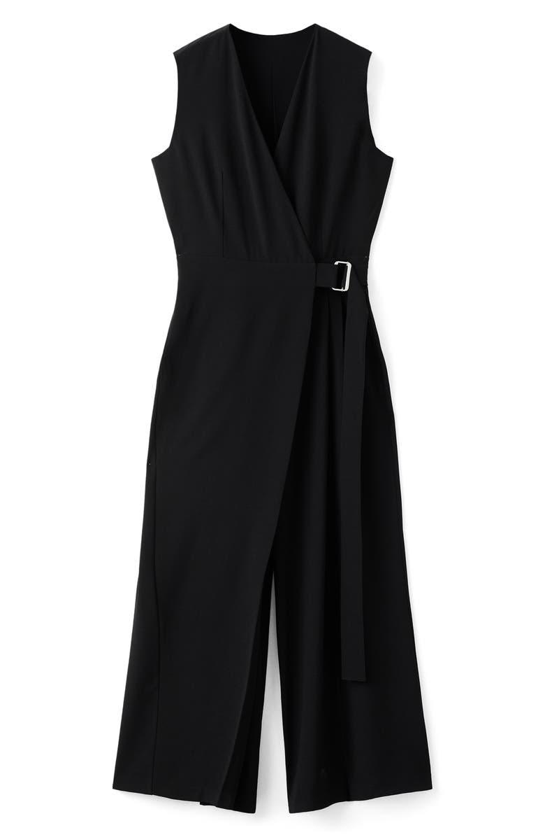 MANGO Belt Wrap Sleeveless Jumpsuit, Main, color, Black