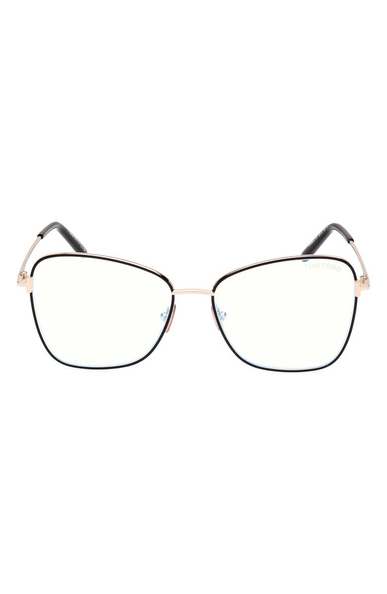 TOM FORD 55mm Butterfly Blue Light Blocking Optical Glasses, Main, color, Rose Gold Black Enamel