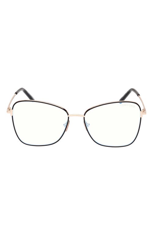 Tom Ford 55mm Butterfly Blue Light Blocking Optical Glasses In Rose Gold Black Enamel