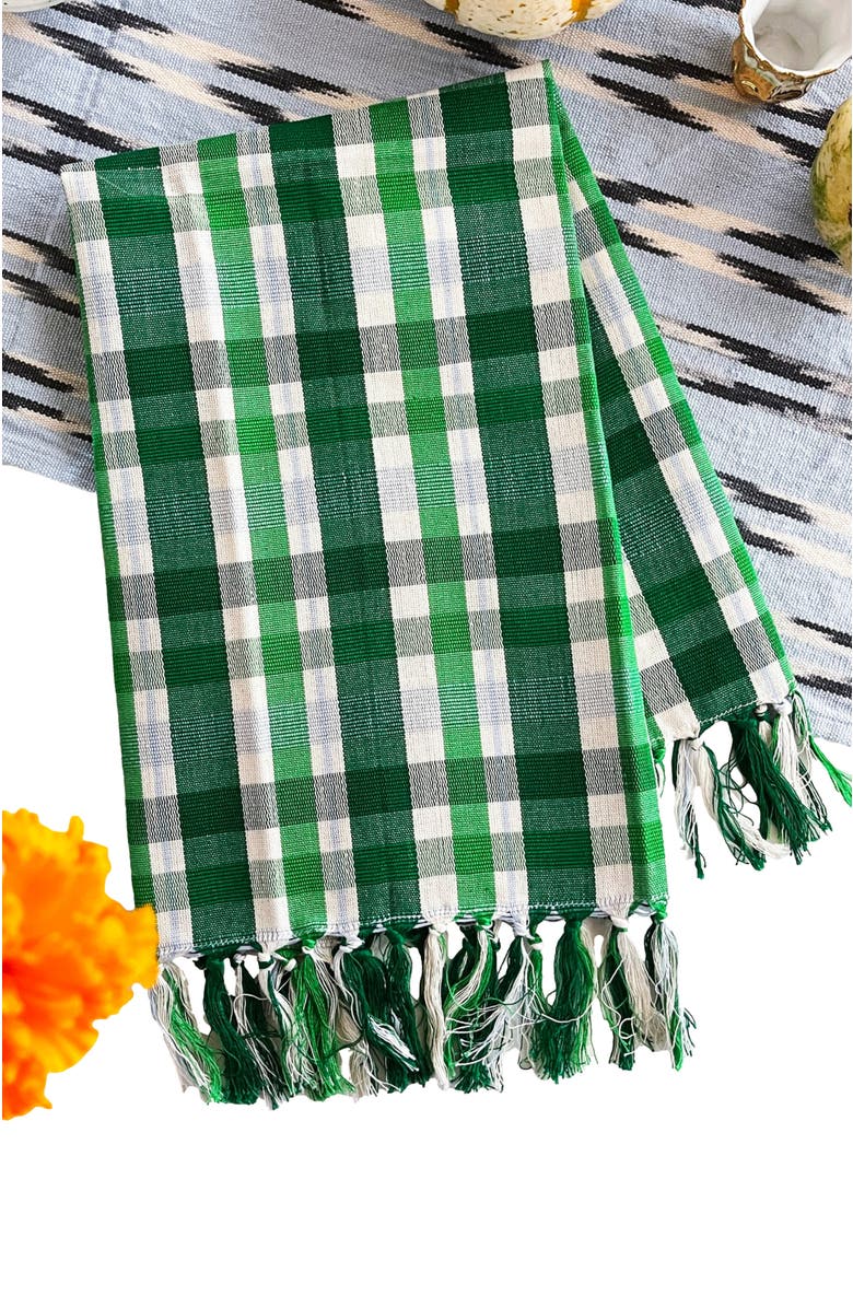 Archive New York Festive Handwoven Plaid Cotton Kitchen Towel, Alternate, color, Green