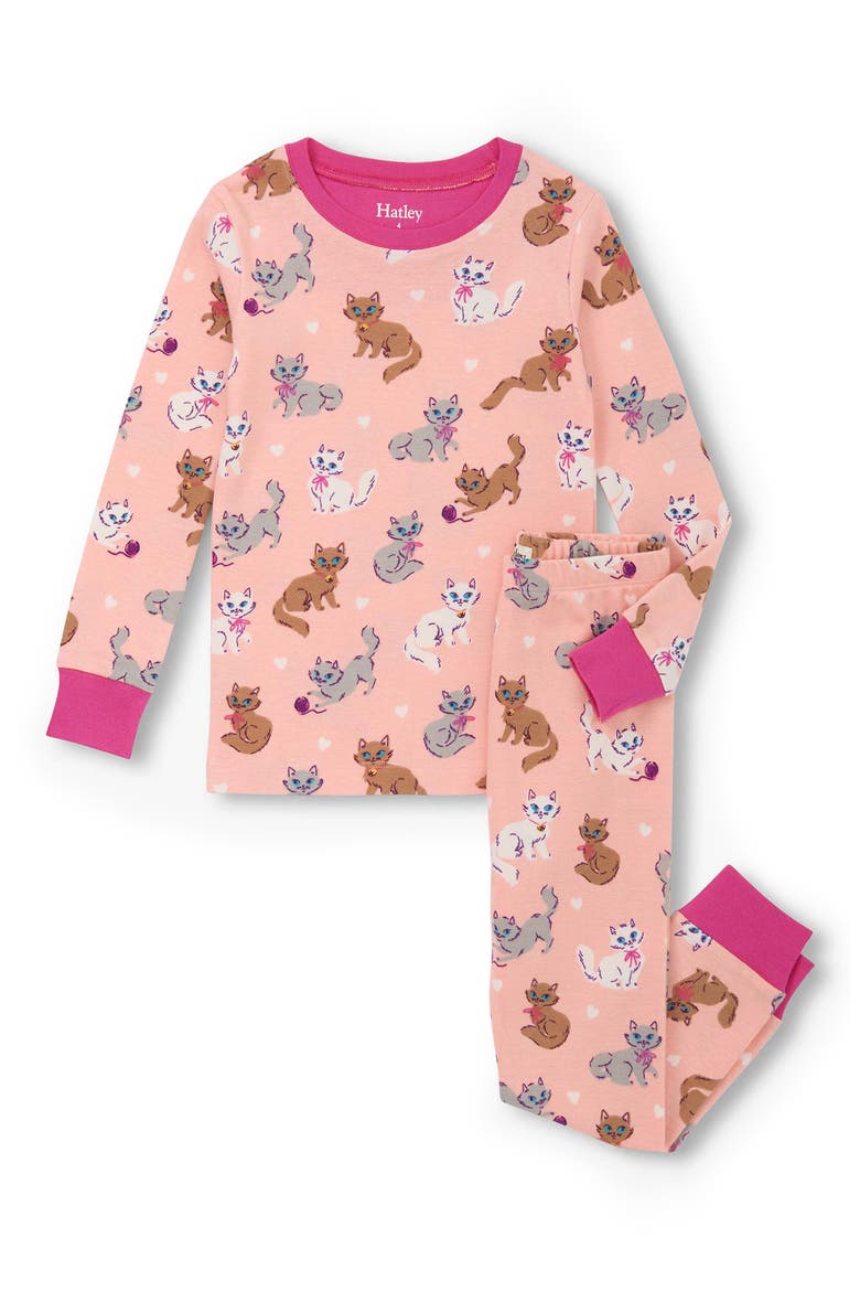 Kids' Little Kitties Organic Cotton Fitted Two-Piece Pajamas, Main, color, POWDER PINK
