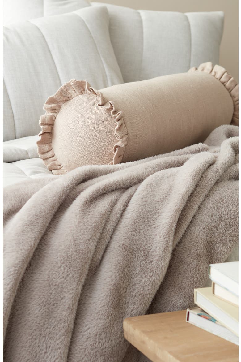 Round Linen Bolster Pillow, Alternate, color, TAN THREAD